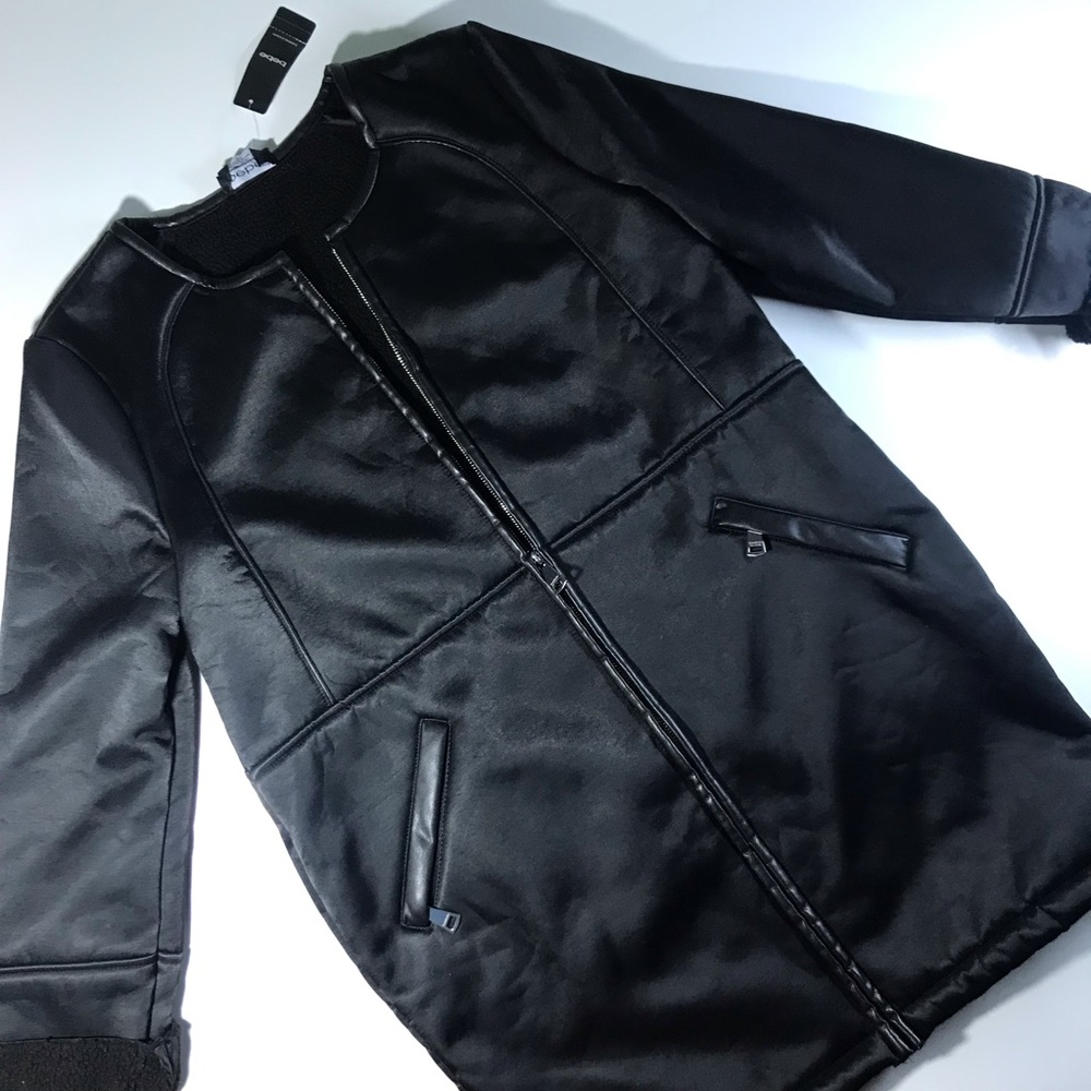 BEBE $229 black long sherpa long coat